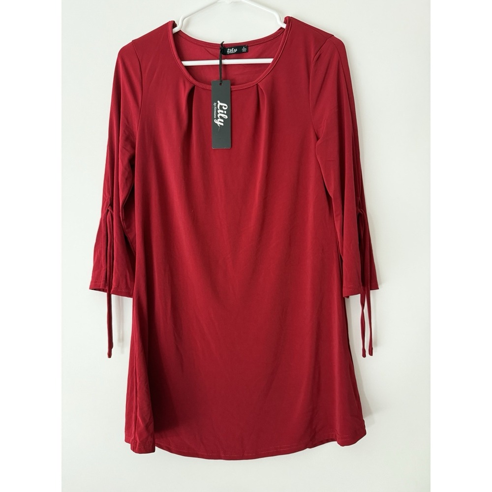Lily by Firmiana Women's Red Casual Tunic Top Long Sleeve Crew‎ Neck Size Small